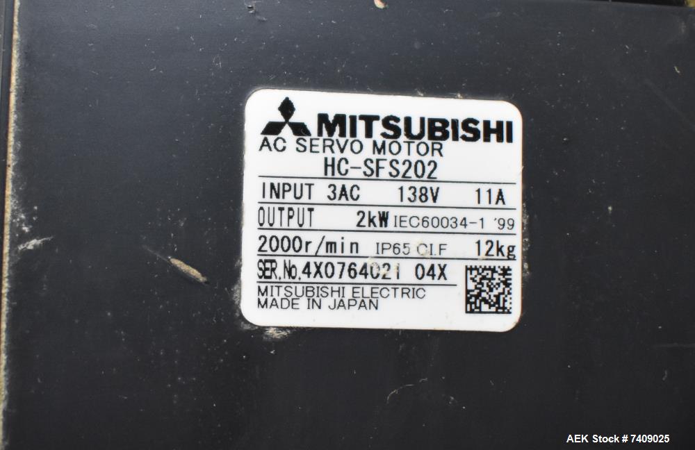 Used Leepack Servo Drive Powder Auger Feeder, Model AW-590IV. Mitsubishi model MR-JZS-200A servo drive. Foot pedal switch. Level sensor. Mounted on stainless steel frame with casters. 3/60/480 Volt.